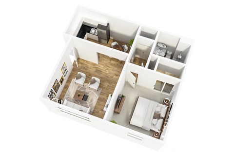 a 3d floor plan of a home with a bedroom and a bathroom